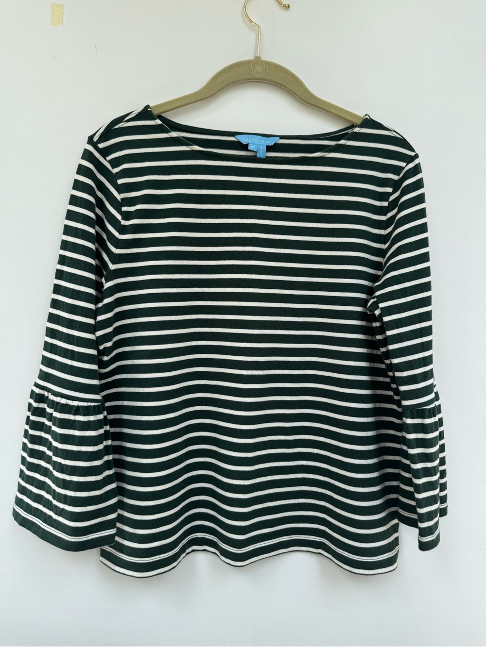 Draper James Corey Bell Sleeve Top- green/cream stripe
